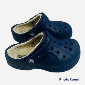 Crocs Navy Fleece Lined Classic Clogs Unisex toddler sz 1J3